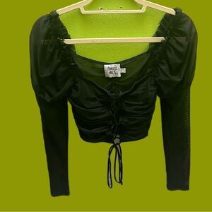 Princess Polly Black Ruched Blouse Size 2